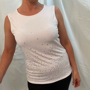 Marc New York, White Sleeveless Top, Sparkling Accents